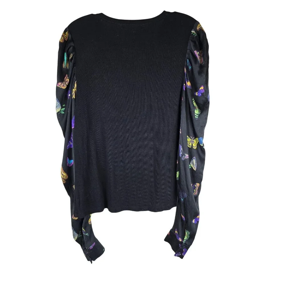 Generation Love Black Top W/ Butterfly Print Puff Silk Sleeves‎ Whimsigoth